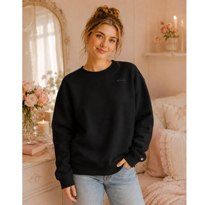 Blush Blooms Crew Neck-Charcoal Embroidery