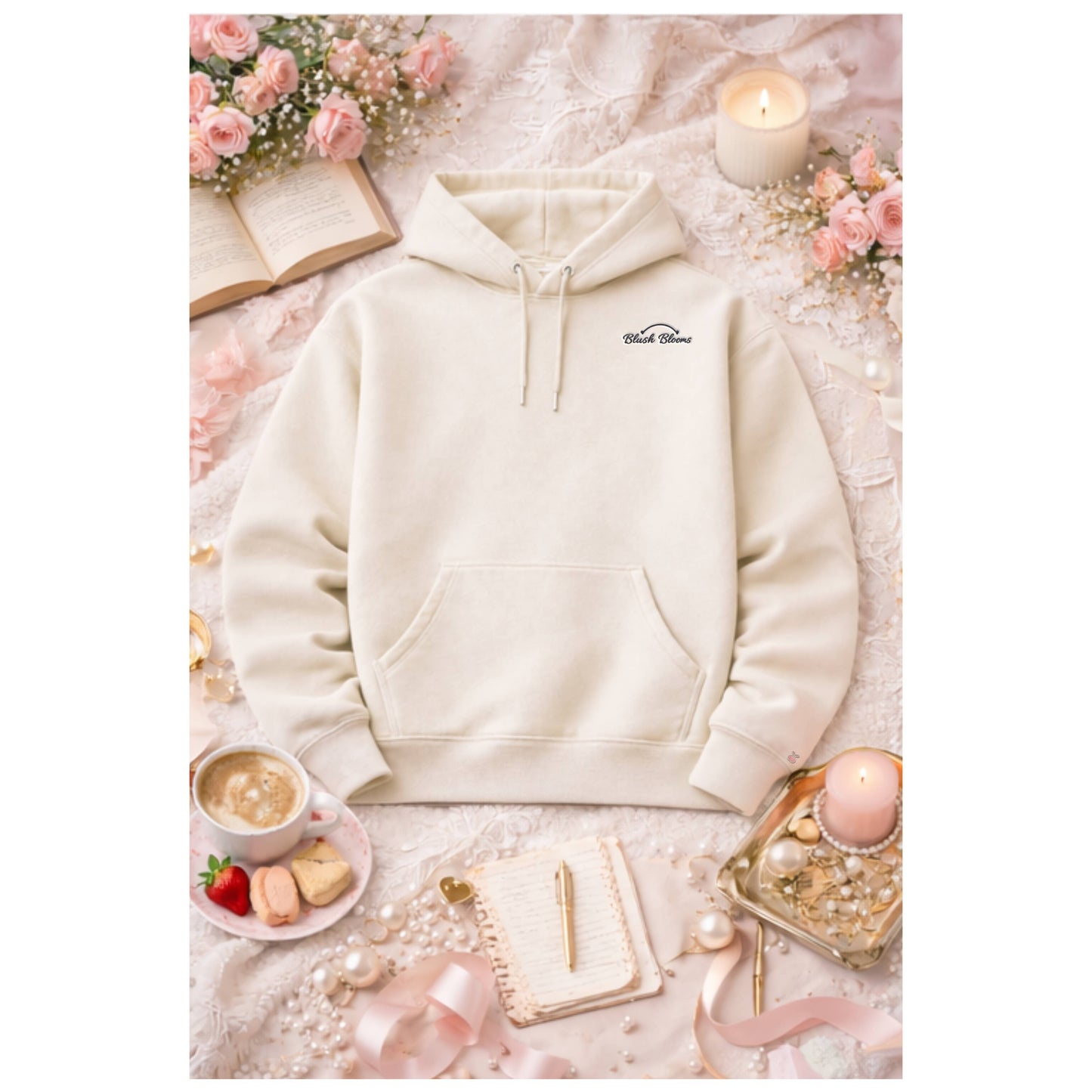 Blush Blooms Hoodie--Charcoal Embroidery