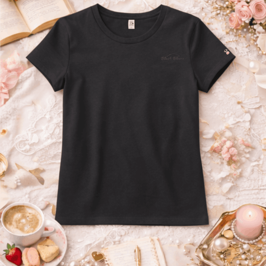 Blush Blooms Tee-Charcoal Embroidery