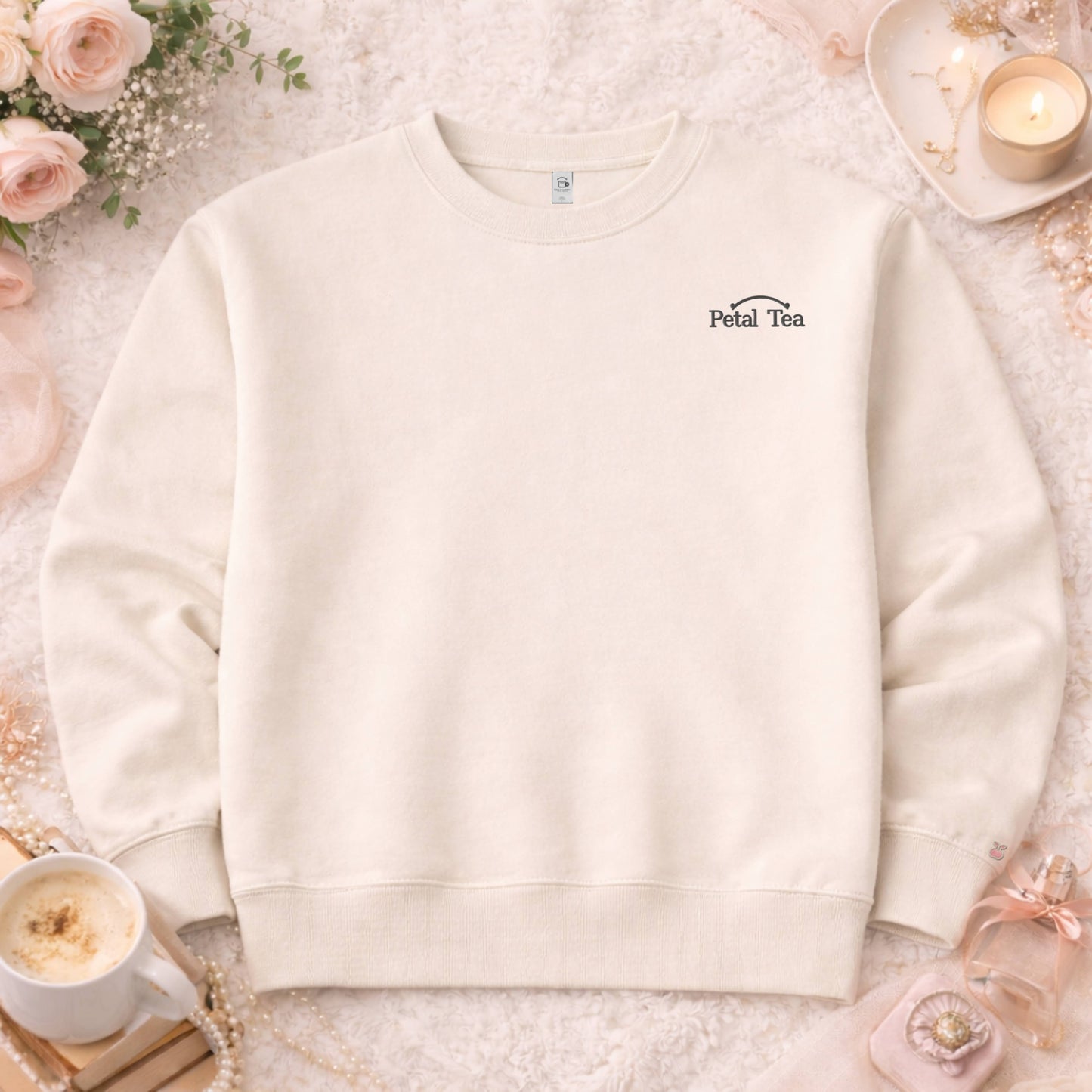 Petal Tea Crew Neck-Charcoal Embroidery