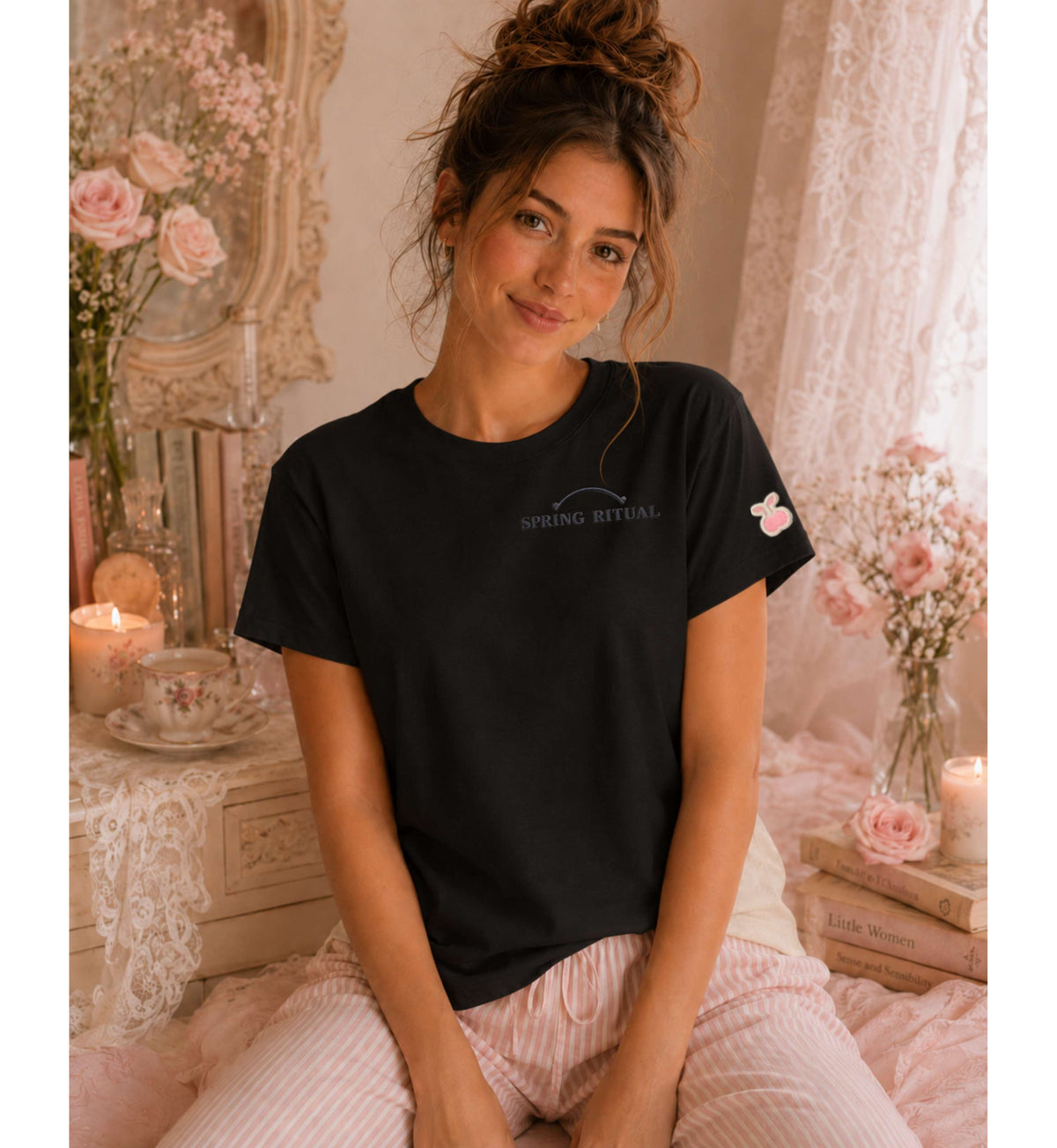 Spring Ritual Tee-Charcoal Embroidery
