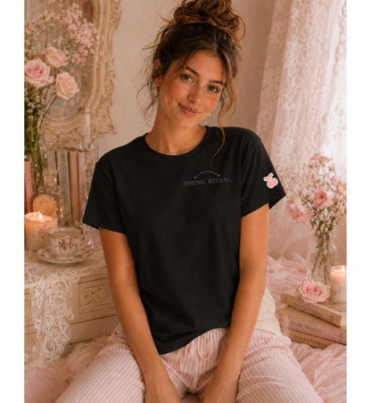 Spring Ritual Tee-Charcoal Embroidery