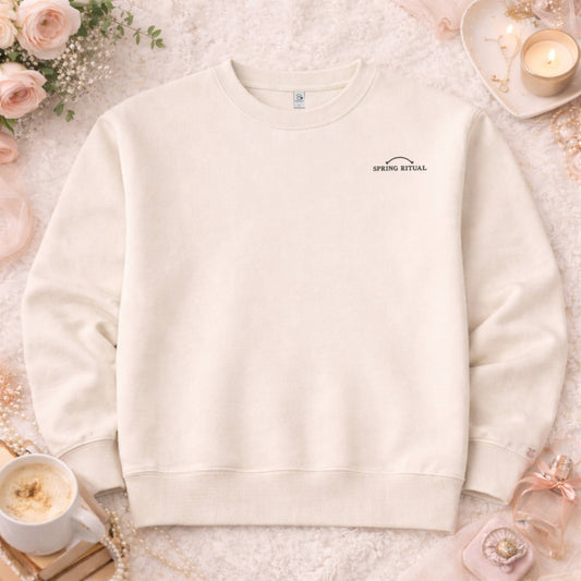 Spring Ritual Crew Neck-Charcoal Embroidery