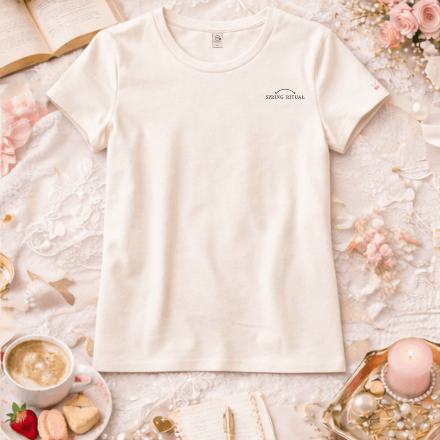Spring Ritual Tee-Charcoal Embroidery